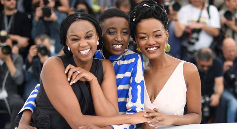 Wanuri Kahiu, the writer and director of the controversial lesbian film – Rafiki with cast members at the Cannes Festival