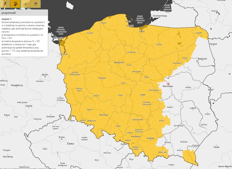 Prawie cała Polska zagrożona jest przymrozkami