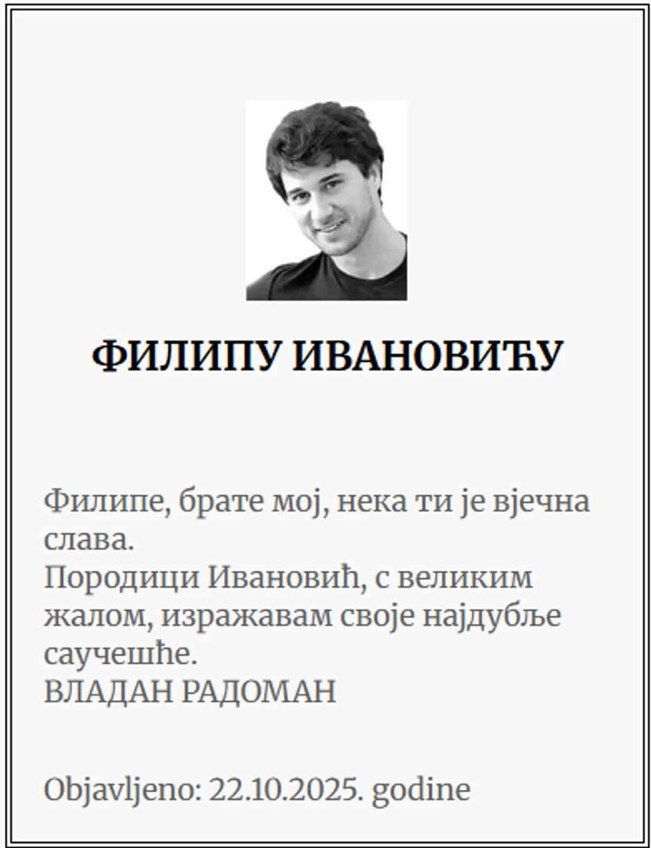 Čitulja Vladana Radomana