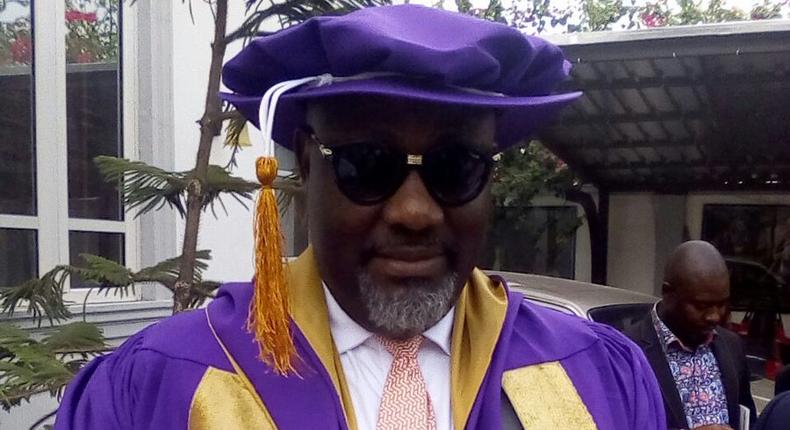 Senator Dino Melaye wears academic gown to Senate plenary session on Tuesday, March 28, 2017.