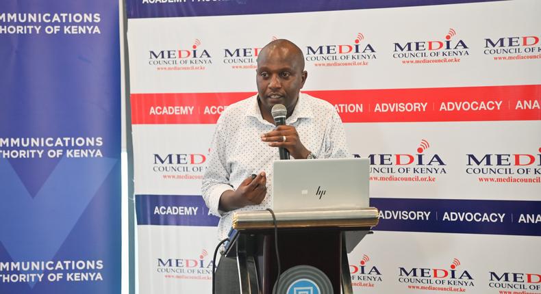 Media Council of Kenya CEO David Omwoyo speaking during the launch of the State of the Media Report 2022 on February 13, 2023