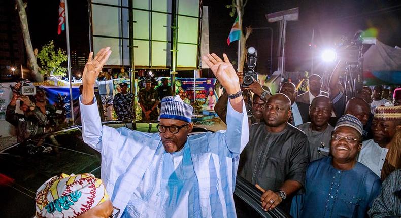 President Muhammadu Buhari savours chants from supporters after election victory (Presidency)