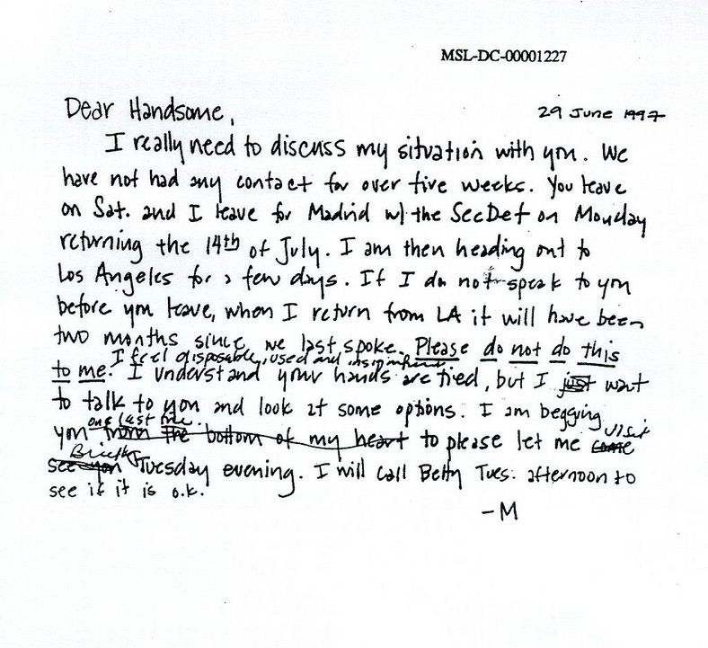 List Moniki Lewinsky do Billa Clintona