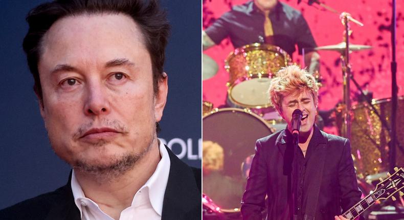 Elon Musk is not happy with Green Day.Alessandra Benedetti - Corbis/Corbis via Getty Images and Gilbert Flores/Penske Media via Getty Images