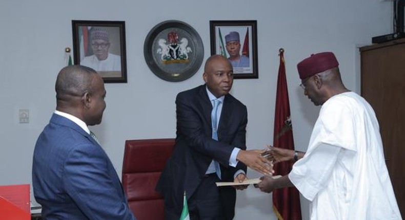 Senate President, Bukola Saraki receives President Muhammadu Buhari's ministerial list on September 30, 2015