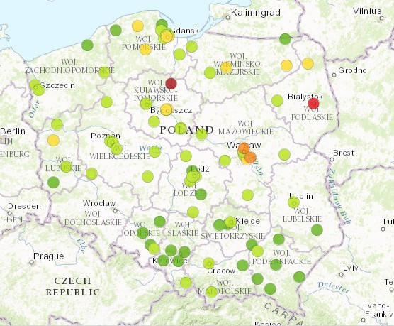 Stężenie pyłu PM10 - 2017-03 -23 od godziny 3.00 do godziny 4.00