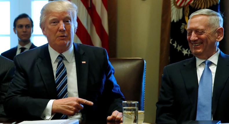 President Donald Trump and Defense Secretary Jim Mattis at a Cabinet meeting at the White House, March 13, 2017.