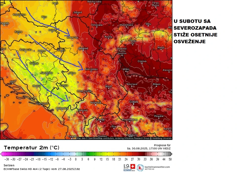 Osetno osveženje stiže sa zapada