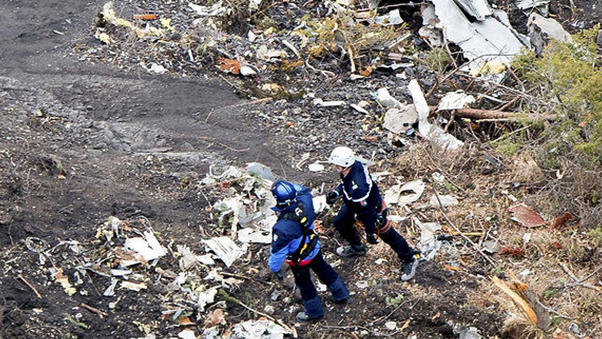 A photo released by the French Interior Ministry shows debris at the crash site of an Airbus A320, near Seyne-les-Alpes