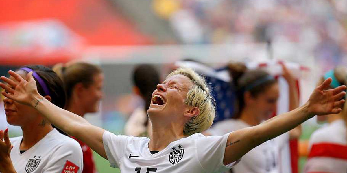 Megan Rapinoe celebrates the victory against Japan in the FIFA Women's World Cup Canada 2015 Final.
