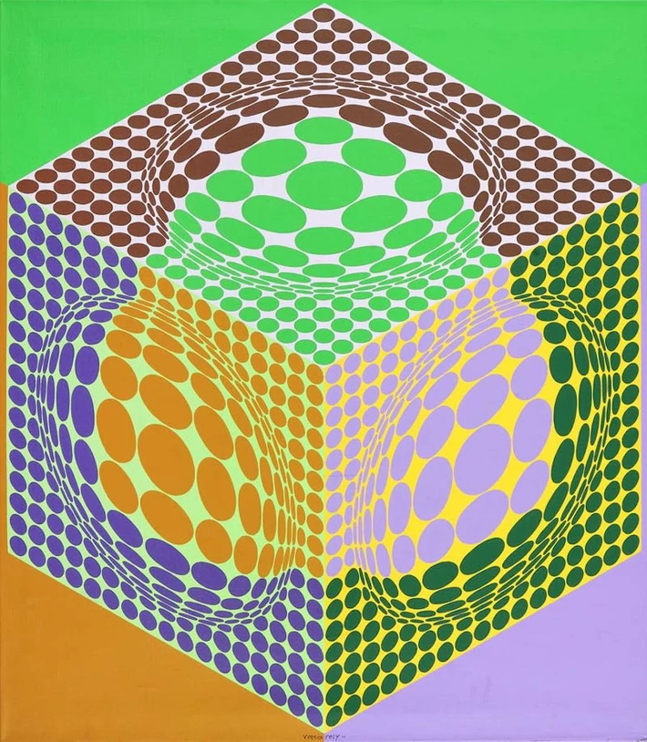  Victor Vasarely, "Kezek", 1986 r., akryl/płótno 91,4 x 79,4 cm