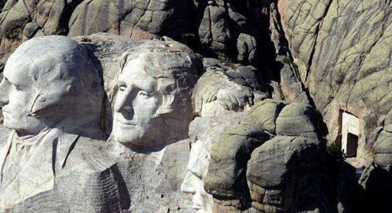 Mount Rushmore, with the secret room in view just behind Lincoln's head.