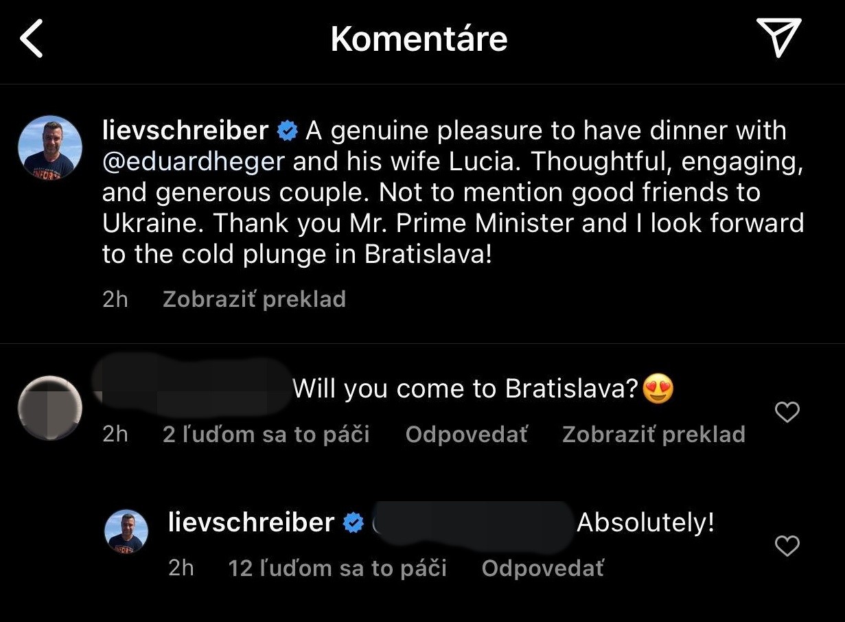 Liev Schreiber sľúbil, že príde do Bratislavy.