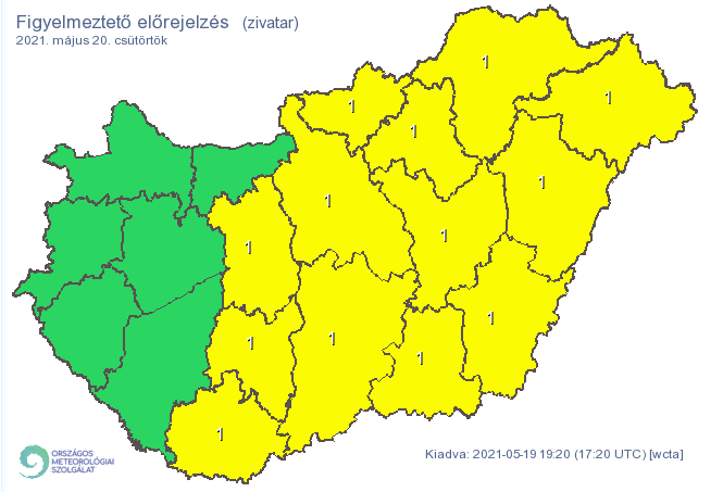 Zivatar miatt majdnem az egész országra elsőfokú figyelmeztetést adtak ki /Fotó: met.hu