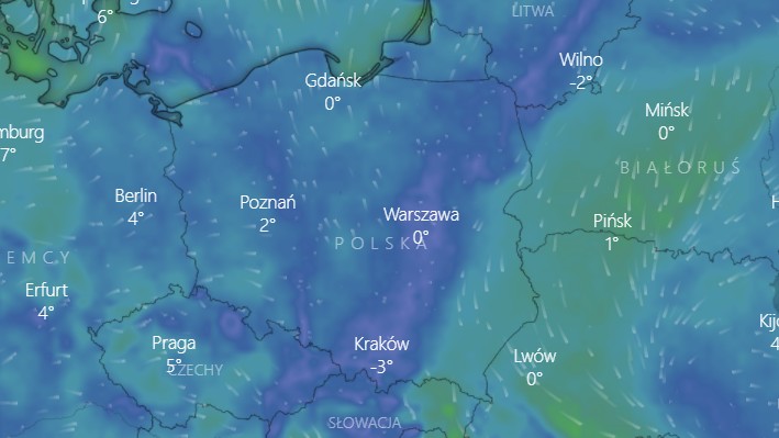 Wiatr w poniedziałek, 13 grudnia