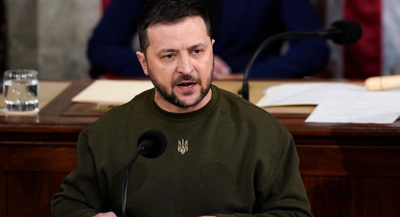 Ukrainian President Volodymyr Zelenskyy addresses a joint meeting of Congress on Capitol Hill in Washington, DC, on December 21, 2022.AP Photo/Carolyn Kaster