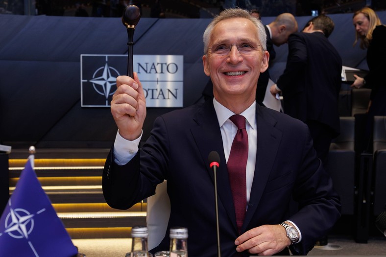 Jens Stoltenberg, sekretarz generalny NATO, w trakcie spotkania ministrów spraw zagranicznych sojuszu. Bruksela, 3 kwietnia br.