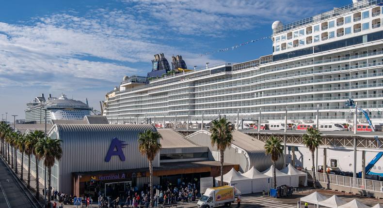 One of the two cruise terminals located in the Port of Barcelona's World Trade Center will be closed starting in October. The second terminal will be closed by 2026. Ships will instead dock at the Adossat Wharf, pictured here. Paco Freire/SOPA Images/LightRocket via Getty Images