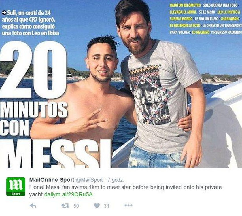 Lionel Messi spotkał się z kibicem. Fan płynął do gwiazdora ponad kilometr