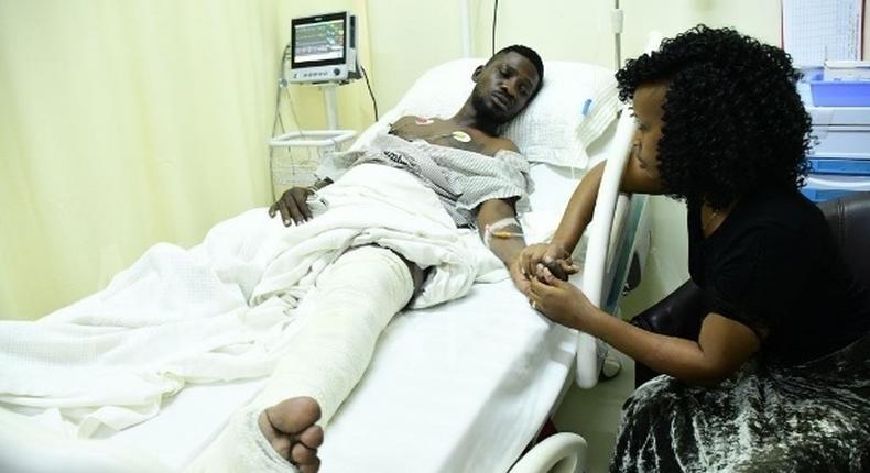 Barbie Itungo Kyagulanyi and her husband in hospital