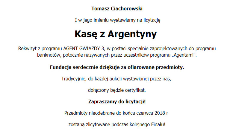 Tomasz Ciachorowski dla WOŚP 2018
