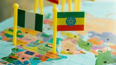 Toy flags pinned on world map [Image Credit: Lara Jameson]