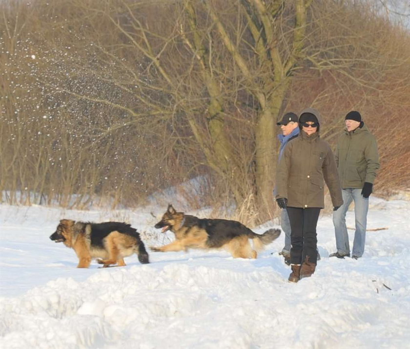 Kwaśniewscy. Cztery osoby wyprowadzają ich psy