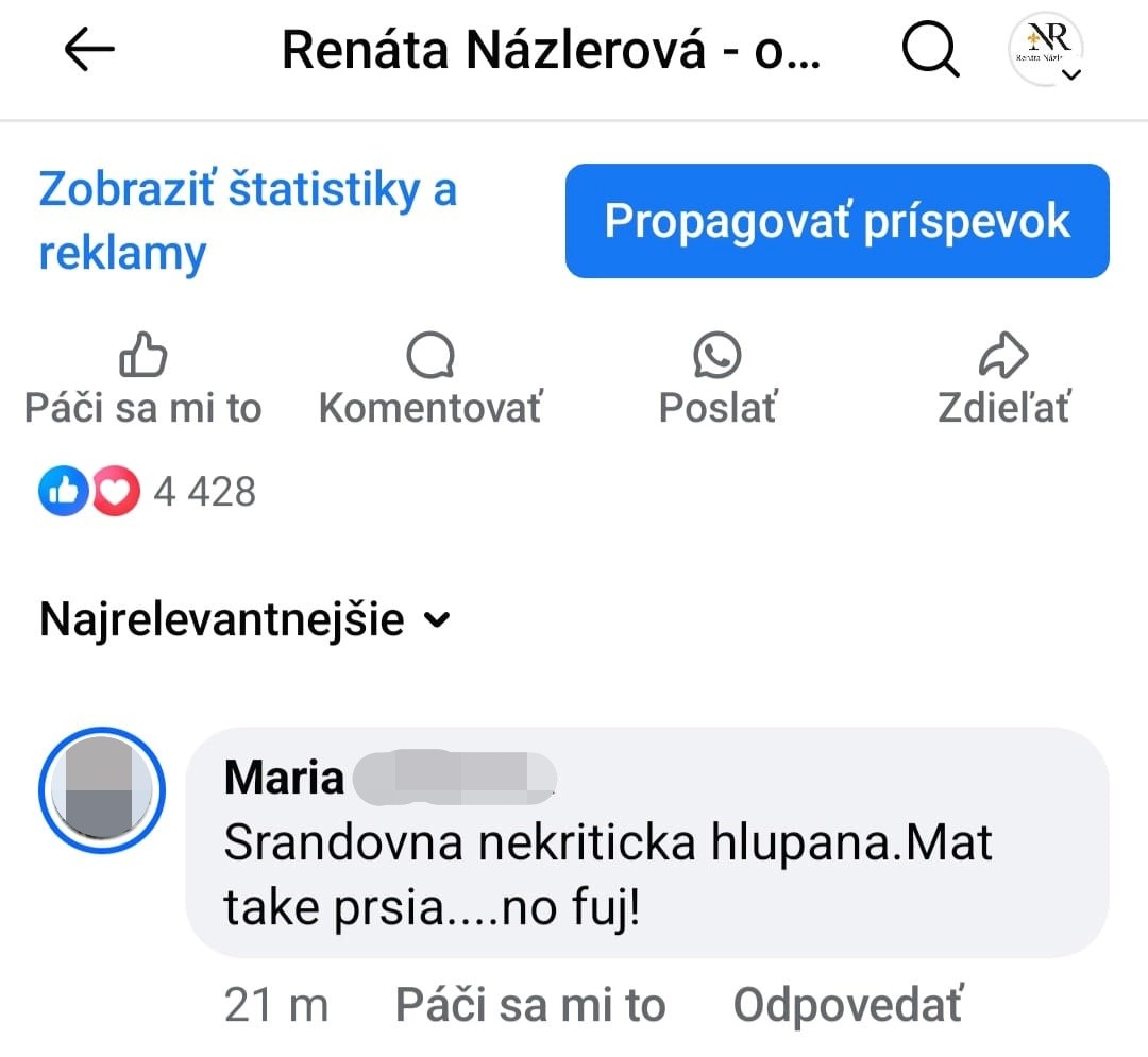 Na komentár sa rozhodla zareagovať dlhým statusom.
