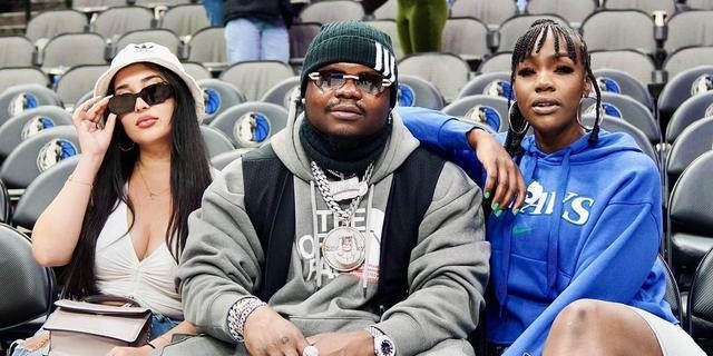 US-based Kenyan DJ Poizon Ivy (right) posted photos with Harmonize (centre) and his girlfriend Briana (left) after linking up at the Dallas Mavericks basketball court.