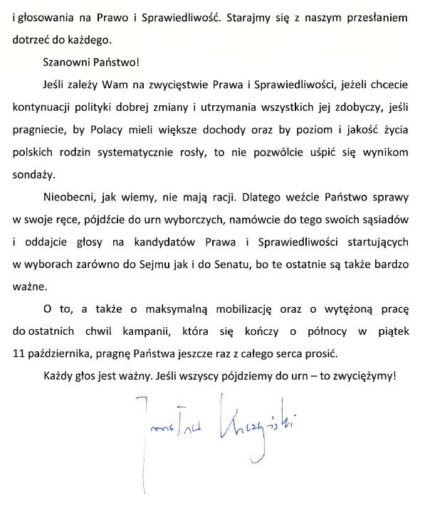 List prezesa PiS do sympatyków partii