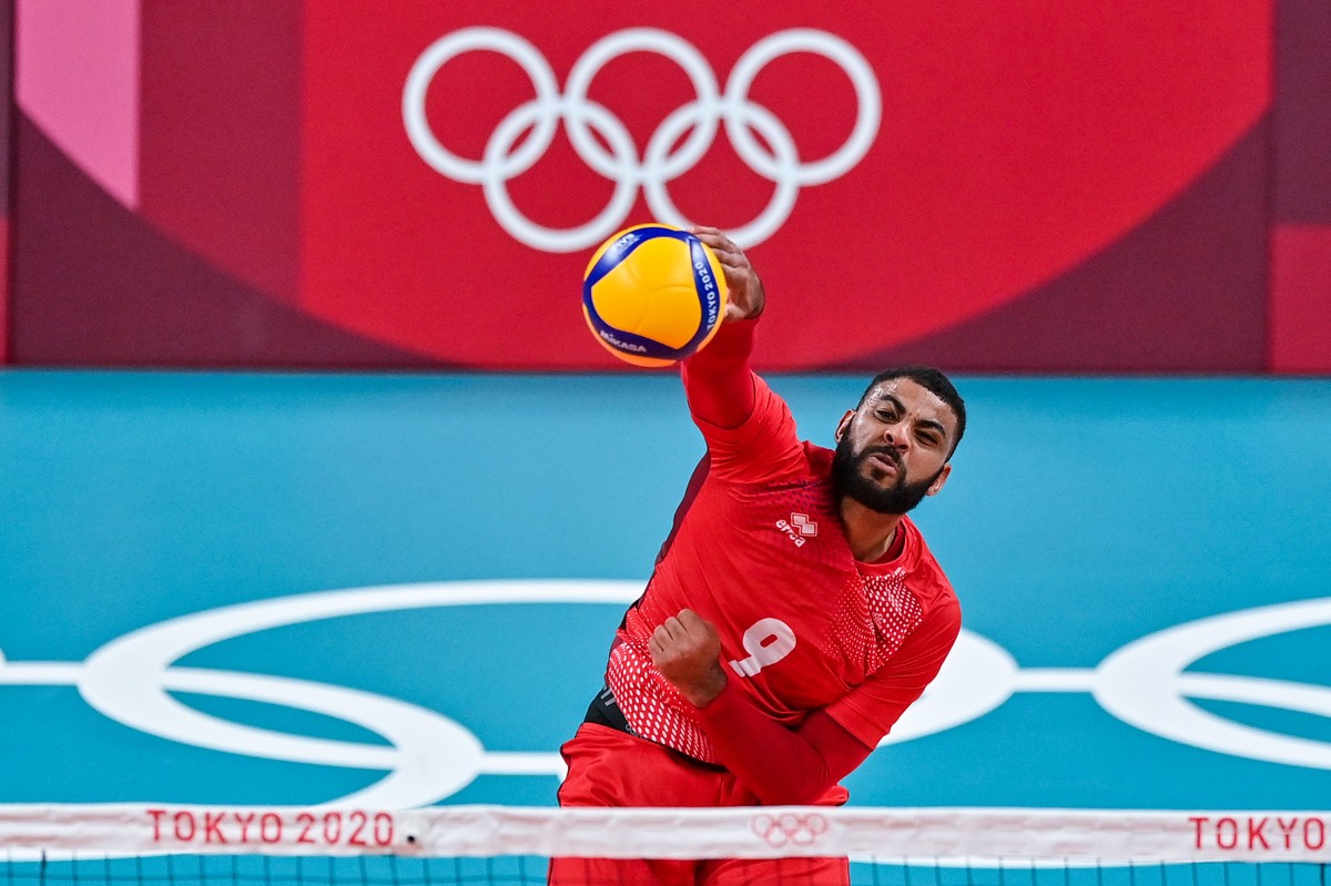 Earvin N'Gapeth podczas meczu z Argentyną na IO w Tokio