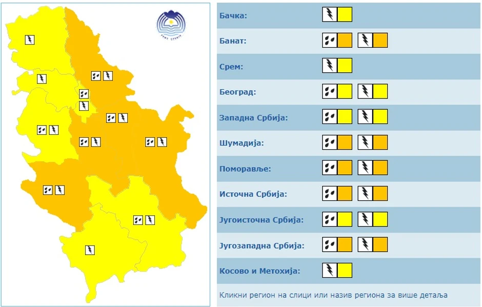 Meteoalarm za sredu