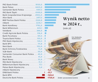 Wynik netto w 2024 r. Które banki zarabiały, a które były pod kreską.