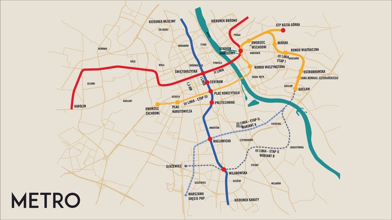 Trasa trzeciej linii metra - źródło UM Warszawa.