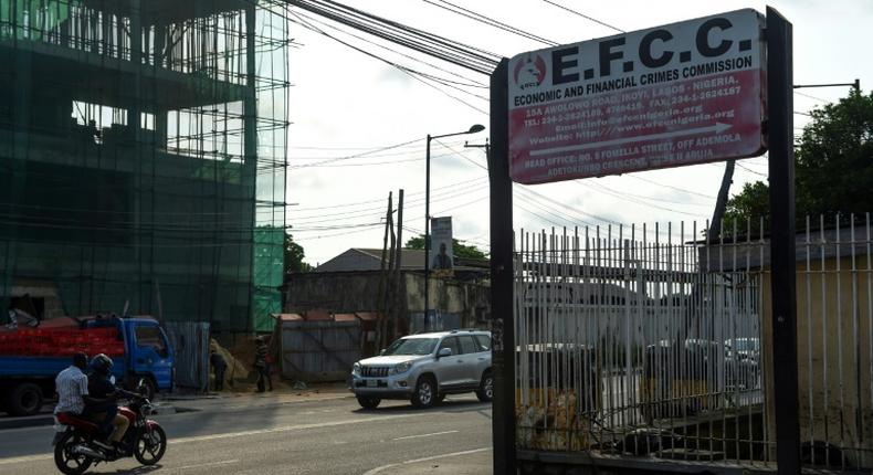 Picture of the sign of the Economic and Financial Crimes Commission (EFCC) in Lagos. A Nigerian court jails an ex-opposition spokesman convicted of corruption charges brought by the EFCC.