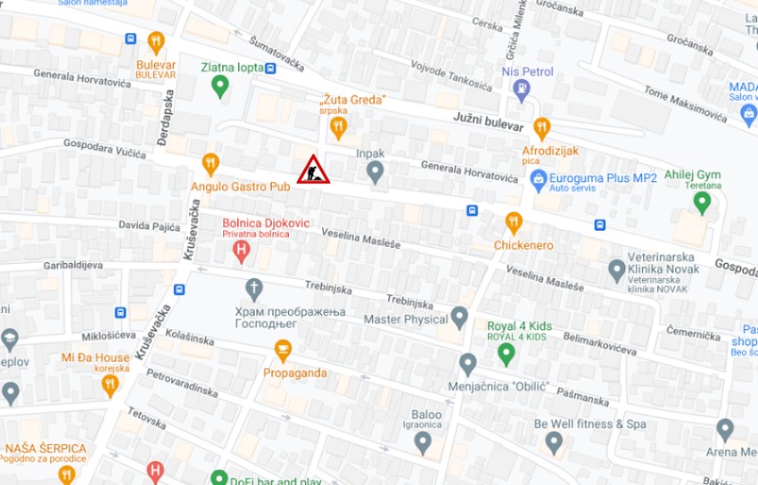 Mapa radova u ulici Gospodara Vučića