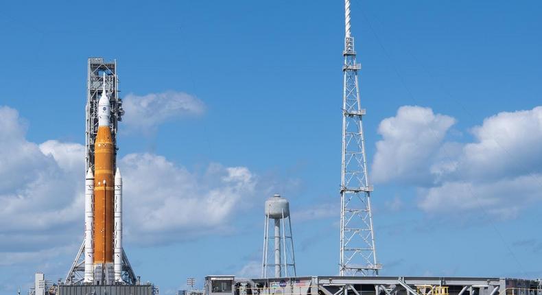 Teams prepare a crawler-transporter to roll NASA's Space Launch System rocket away from Launchpad 39B back to the Vehicle Assembly Building, on September 24, 2022.