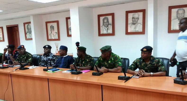 Head of security agencies during the news briefing in Abuja, on Friday [NAN]