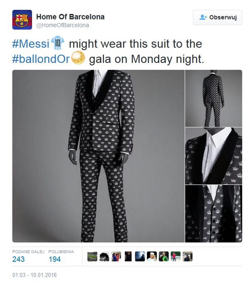 Leo Messi w dziwacznym stroju odbierze Złotą Piłkę!? Dolce & Gabbana znów przygotowali coś dziwnego