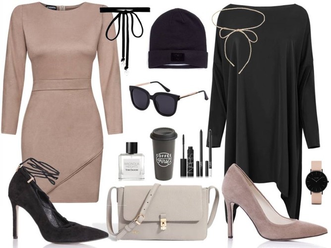 STYLIZACJE w kolorze nude: Sukienka Mosquito/mosquito.pl, tunika – White House/whitehouse.sklep.pl, torebka – Boca/boca.pl, buty – Gianmarko/gianmarko.com.pl, akcesoria TKMAXX/tkmaxx.pl