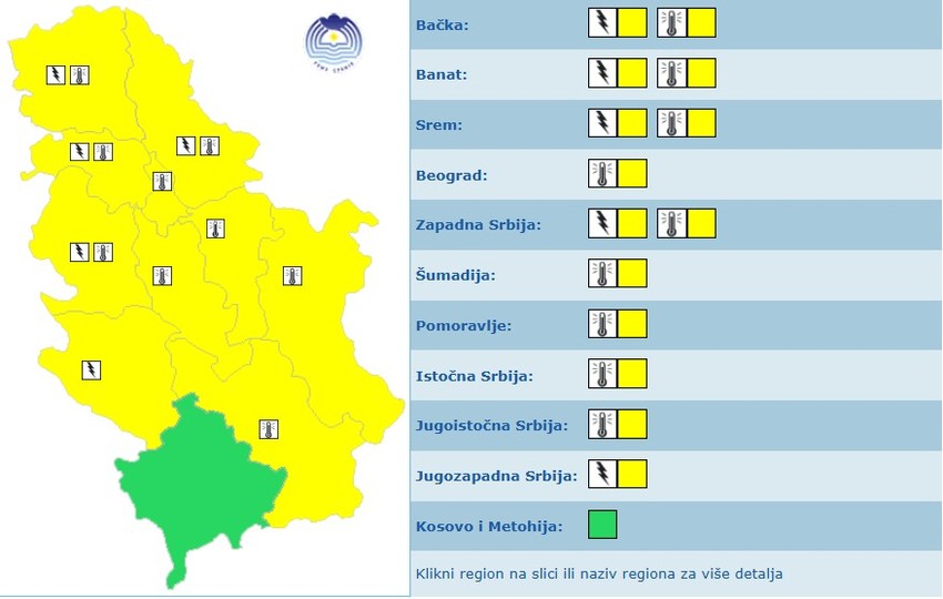 Meteoalarm za nedelju