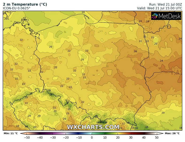 W dzień temperatura nie przekroczy 25 st. C na wschodzie