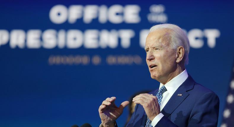 U.S. President-elect Joe Biden speaks to the media after receiving a briefing from the transition COVID-19 advisory board on November 09, 2020 at the Queen Theater in Wilmington, Delaware. Mr. Biden spoke about how his administration would respond to the coronavirus pandemic.