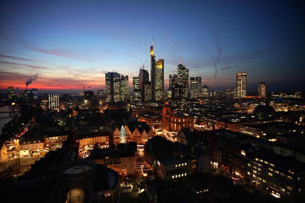 Skyline of Frankfurt at sunset