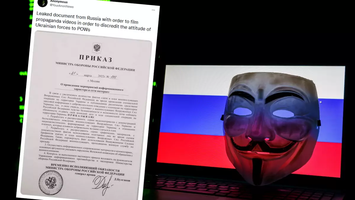 Anonymous publikuje kolejne wykradzione materiały od Rosjan (Fot. Anonymous/Twitter)