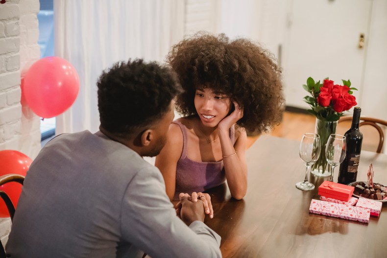 Couple talking while on a date