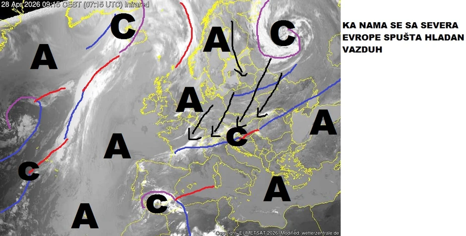 Sa severa Evrope dolazi hladan vazduh
