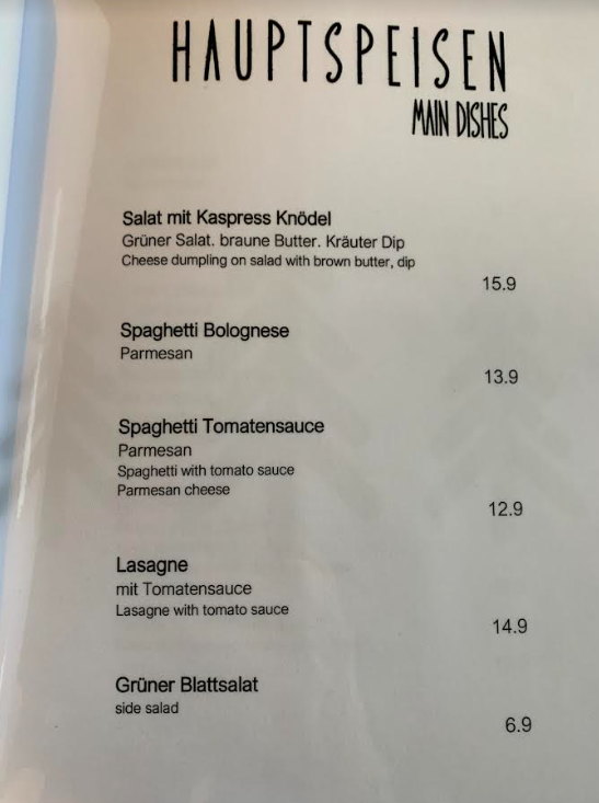 Peťo si odfotil ceny v rakúskej reštaurácii. 