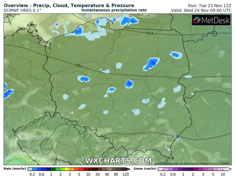 W środę miejscami słabo popada