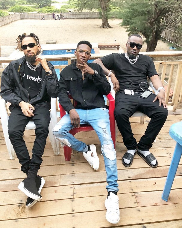 L-R: Phyno, Yung Willis and Ice Prince during the video shoot for Ice Prince's 'Feel Good.' (Instagram/Officialyngwillis) 